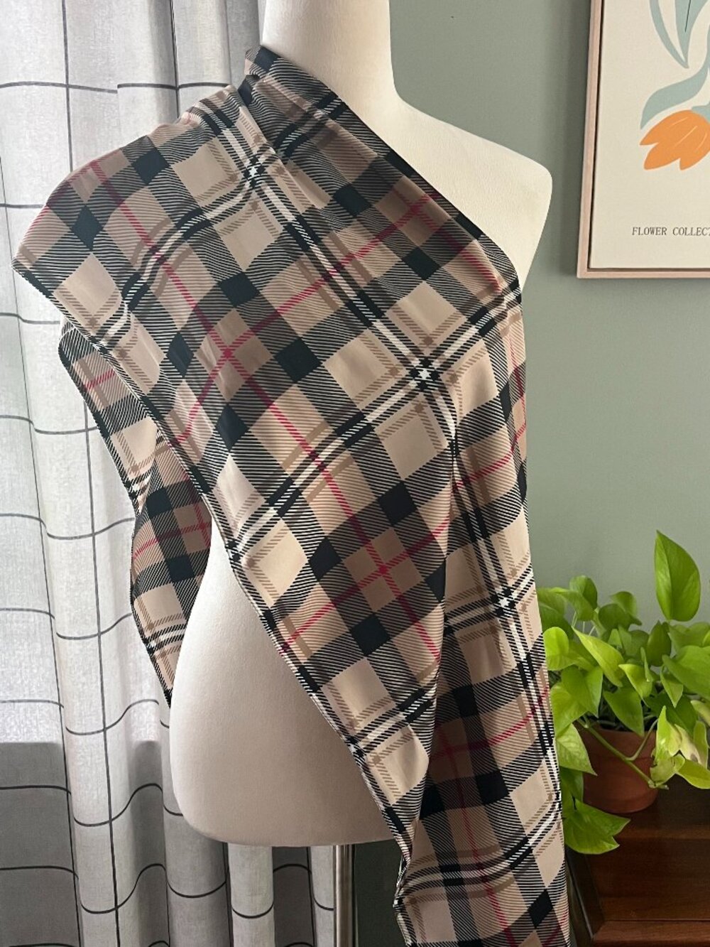 Nova Check Plaid Scarf | Beige Black Red Preppy Style